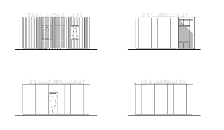 Proposed elevations of accessible garden room in Swiss Cottage